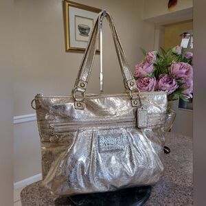 Coach Poppy Bag Gold Large Purse Tote